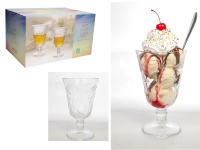 Pucharek szklany, kielich do deserów, lodów 290 ml, tłoczony wzór LIŚCIE MOTYLE 14x8,5 cm - KPL 6 SZT