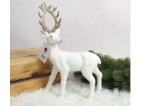 Renifer plastikowy, flokowany 31x20x7 cm - BIAŁY złote rogi