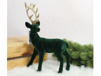 Renifer plastikowy, flokowany 31x20x7 cm - ZIELONY złote rogi