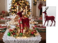 Renifer plastikowy flokowany 35x24x7 cm BORDOWY