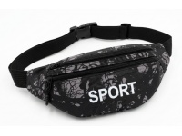 Saszetka, nerka na pasku 2 suwaki 32x14 cm - czarna z wzorem