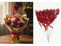 Serce na piku styropianowe flokowane 22x5 cm kpl 12 szt CZERWONE