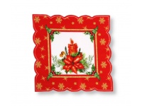 Serwetka świąteczna KWADRATOWA 30x30 cm czerwono biała ŚWIECA