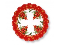 Serwetka świąteczna OKRĄGŁA 40 cm biało czerwona STROIK ZE ŚWIECĄ