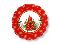 Serwetka świąteczna OKRĄGŁA 30 cm czerwono biała ŚWIECA