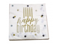 Serwetki z napisem HAPPY BIRTHDAY 24,6x24,6 cm - kpl 16 szt