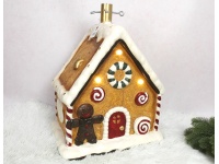 Stojak pod choinkę ceramiczny DOMEK PIERNIKOWY LED 48x34x24 cm - KREMOWO-BRĄZOWY