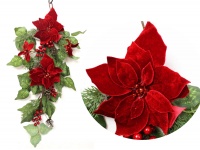 Stroik Gwiazda betlejemska, POINSECJA welurowa (5 kwiatów 12-20 cm) z szyszkami i gałązkami sosny CZERWONY 75 cm