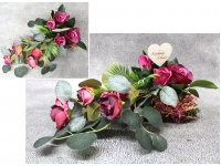 Stroik zalewany KOCHANEJ MAMIE różowo-bordowe róże w osłonce SERCE z gałązek (ok. 42x23x22 cm ) ok. 650 g 