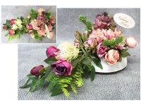 Stroik zalewany KOCHANEJ MAMIE różowe kwiaty osłonka białe serce (ok. 43x25x22 cm ) ok. 1,5 kg 