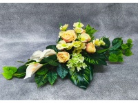 Stroik zalewany MISA KWADRAT piwonie, mieczyki, kalia KREMOWO-RÓŻOWE (ok. 115x48 cm) ok. 1,9 kg 