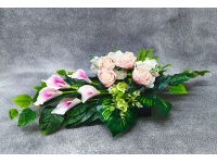 Stroik zalewany MISA KWADRAT piwonie, mieczyki, kalia JASNY FIOLET (ok. 115x48 cm) ok. 1,9 kg 