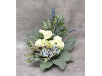 Stroik zalewany misa kwadrat BIAŁE RÓŻE + piankowy liść i niebieskie dodatki (ok. 60x55 cm ) ok. 1.9 kg 