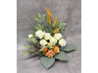 Stroik zalewany misa kwadrat BIAŁE RÓŻE + piankowy liść i pomarańczowe dodatki (ok. 60x55 cm ) ok. 1.9 kg 