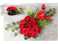 Stroik zalewany PĘCZEK RÓŻ czerwonych + anturium, tulipany misa półokrągła (ok. 60x30x20 cm) ok. 1,7  kg 