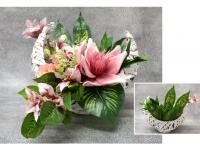 Stroik zalewany PIANKOWY KWIAT + kwiaty różowe OSŁONKA RATTAN (ok. 45x45x38 cm ) ok. 4,4 kg 