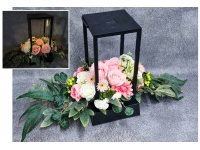 Stroik zalewany podłużny KWIATY MIX jasny róż + LATARNIA DUŻA solar (48x20x20 cm + 95 cm)