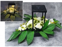 Stroik zalewany podłużny KWIATY MIX biały + LATARNIA MAŁA solar (37x15x15 cm + 80 cm)