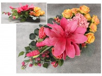 Stroik zalewany RÓŻOWO-POMARAŃCZOWY piankowe kwiaty misa kwadrat (ok. 70x45x35 cm ) ok. 1,9 kg 