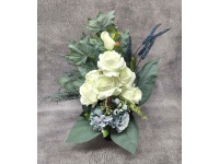 Stroik zalewany wazon BIAŁE RÓŻE + niebieskie dodatki (ok. 58x45 cm ) ok. 1.6 kg 