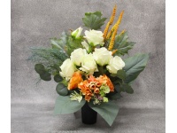 Stroik zalewany wazon BIAŁE RÓŻE + pomarańczowe dodatki (ok. 57x55x25 cm ) ok. 1,6 kg 