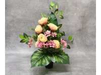 Stroik zalewany wazon RÓŻE brzoskwiniowe + HORTENSJE różowe (ok. 58x45x25 cm ) ok. 1,4 kg 
