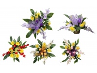 Stroik zalewany wiosenny, misa okrągła, 3 mieczyki, tulipany, żonkile, forsycja (ok. 60x60x37 cm) 1,4 kg