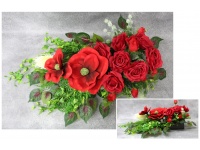 Stroik zalewany XL MAGNOLIE PIANKOWE czerwone + róża + szyszka MISA KWADRAT (ok. 75x45x30 cm) ok. 2,1 kg