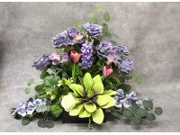 Stroik zalewany XL ZIELONY KWIAT PIANKOWY + mieszane kwiaty NIEBIESKIE, FIOLET misa kwadrat (ok. 90x35x60 cm ) ok. 3,2 kg 
