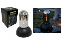 Świeca, lampion LED VELORA szklana tuba, plastikowa CZARNA podstawa 22x16x16 cm