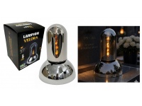 Świeca, lampion LED VELORA szklana tuba, plastikowa SREBRNA podstawa 22x16x16 cm
