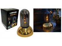 Świeca, lampion LED VELORA szklana tuba, plastikowa ZŁOTA podstawa 22x16x16 cm
