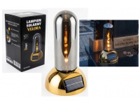 Świeca, lampion SOLARNY VELORA szklana tuba, plastikowa ZŁOTA podstawa 28x16x16 cm
