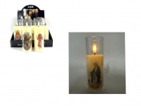 Świeca, lampka LED 14x5,5 cm w transparentnej obudowie z motywem religijnym i skaczącym płomieniem  - 1 szt