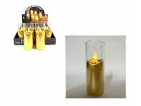 Świeca, lampka LED 14x5,5 cm w transparentnej obudowie ZŁOTA ze skaczącym płomieniem  - 1 szt