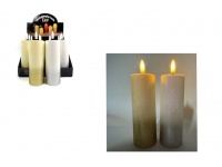 Świeca, lampka LED 14x5 cm BIAŁA z brokatem (srebrny, złoty mix) ze skaczącym płomieniem - 1 szt