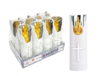 Świeca LED lustro z krzyżem BIAŁO-SREBRNA żółty płomyk 15x4,7 cm no: 410 (C708)  - 1 szt 