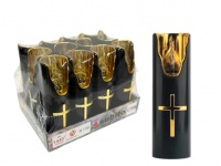 Świeca LED lustro z krzyżem CZARNO-ZŁOTA transparentny płomyk (światło zimne białe) 15x4,7 cm no: 683 (C708)  - 1 szt 