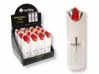 Świeca LED RICO 17x5 cm Biało-srebrna z czerwonym płomieniem - 1 szt