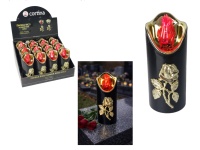 Świeca LED RICO RÓŻA 12,5x5 cm czarno-złota z czerwonym płomieniem - 1 szt