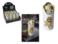 Świeca LED RICO RÓŻA 12,5x5 cm biało-złota z transparentnym płomieniem - 1 szt