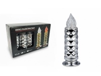 Świeca LED STELLA lustro SREBRNA tłoczony wzór, transparentny płomień 16,5x5 cm - 1 szt