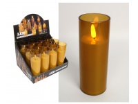 Świeca LED z skaczącym płomieniem w obudowie złotej, dymnej 14x5 cm światło białe ciepłe