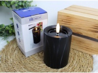 Świeca LED ze skaczącym płomieniem CZARNA ala marmurkowa 12x7,5 cm