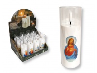 Świeca LED ze skaczącym płomieniem w transparentnej obudowie z motywem religijnym 15x5 cm - 1 szt