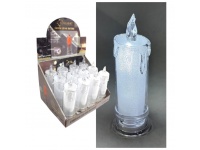 Świeca, świeczka brokatowa LED z podstawą światło (żywy płomień) zimne 18x6,5 cm TRANSPARENTNA A7145W