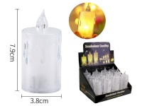 Świeca, świeczka LED 8x4 cm TRANSPARENTNA drobinki efekt rozlanego wosku