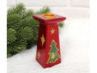 Świecznik ceramiczny czerwony w gwiazdki z choinką 11x5 cm