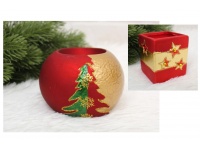 Świecznik ceramiczny na tealight czerwono-złoty MIX 10x6,5 cm