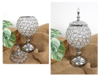 Świecznik metalowy z kryształkami 35x14 cm SREBRNY